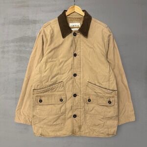 Orvis Quilt Lined Men's Tan Beige Cotton Barn Jacket Corduroy Collar Size Large